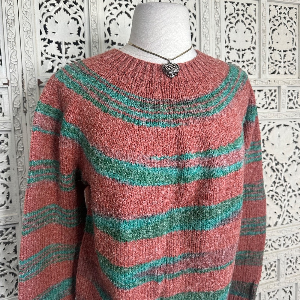Handmade Knit Orange & Green Retro Grannycore Colorful‎ Sweater Sz M - Picture 2 of 5
